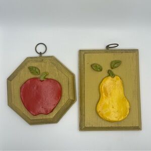 Fruit kitchen decor Vintage Fruit Plaques Apple and Pear for Kitchen